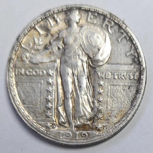 1919 D Standing Liberty Quarter XF+ Key Date Die Crack Error