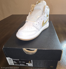 Nike Air Jordan 1 Mid Toddler Sneaker 9C White/Gold Leather Mid Top