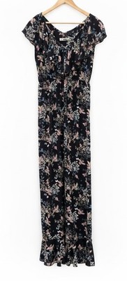 LOVE Black Floral Bird Maxi Dress S Small BNWT New Ruffle Neck Elastic Waist Sli