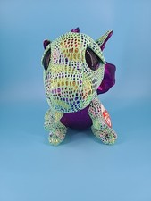 TY Beanie Boos Cinder Green Purple Dragon 9" Plush Glitter Eyes 2015 With Tag