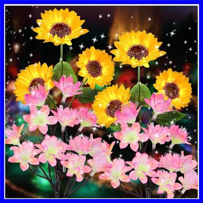 4 Pack Flower Solar Lights Outdoor Waterproof  65, Solar Sunflowers Peachblos...