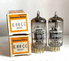 2 NOS tubes  E88CC 6922  matched pair Siemens Munich 1963 grey plates