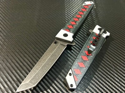 9  Black Mini Katana Spring Assisted Open Blade Folding Pocket Knife Hunting