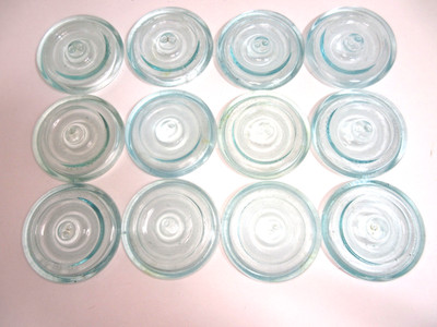 12 Vintage Lightning Aqua Glass Fruit Jar Lid