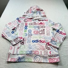 Adidas Hoodie Girls L 14 White Multicolor Excellent All Over Print AA0184