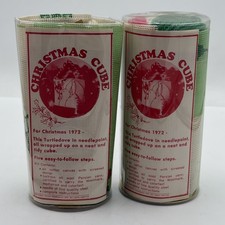 VTG Needlepoint Two Christmas Cube Kits New Retro Mod 1970s Traditional Decor