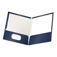 Oxford Laminated Twin-Pocket Folders, Letter Size, Navy, Holds 100 Sheets, 25