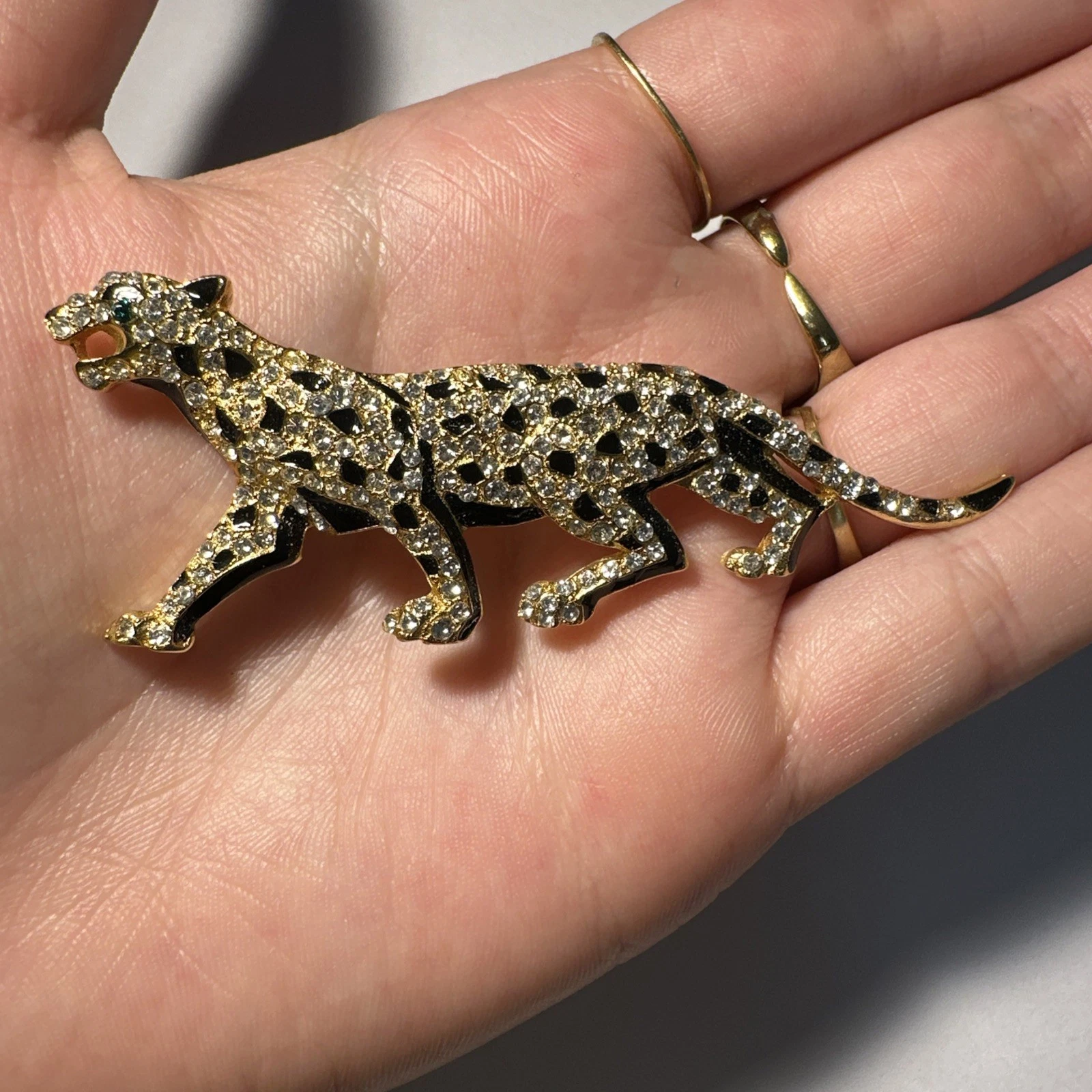 Broche Guépard Dorée Et Strass Blanc Bijoux Fantaisie