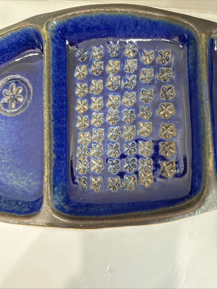 VTG Bennington Potters Cobalt Blue Divided Fish Platter MCM RETRO #1807 - Image 4 of 4