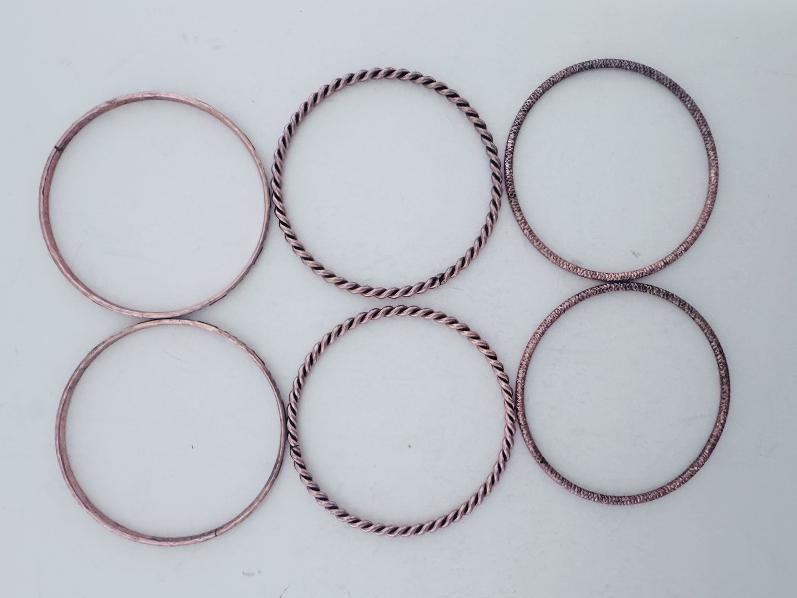 Copper Bangle Bracelets Textured Twisted Faux Bea… - image 6