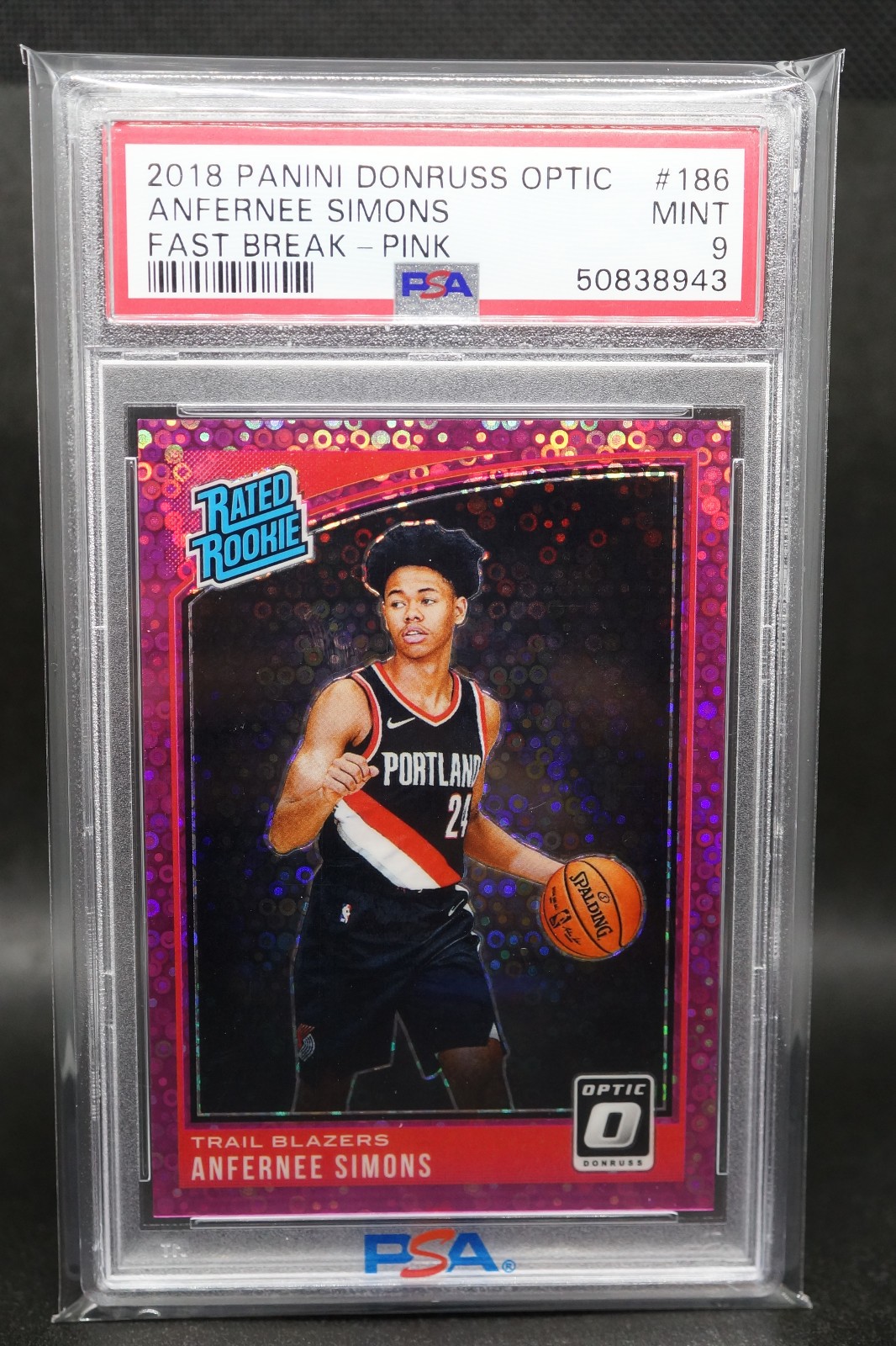 Anfernee Simons 2018-19 Panini Optic Fast Break Rated Rookie /20 Pink #186 PSA 9