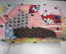 VTG Large Hand-sewn Crazy Patchwork Quilt Blanket Cottage Cabin Grandma