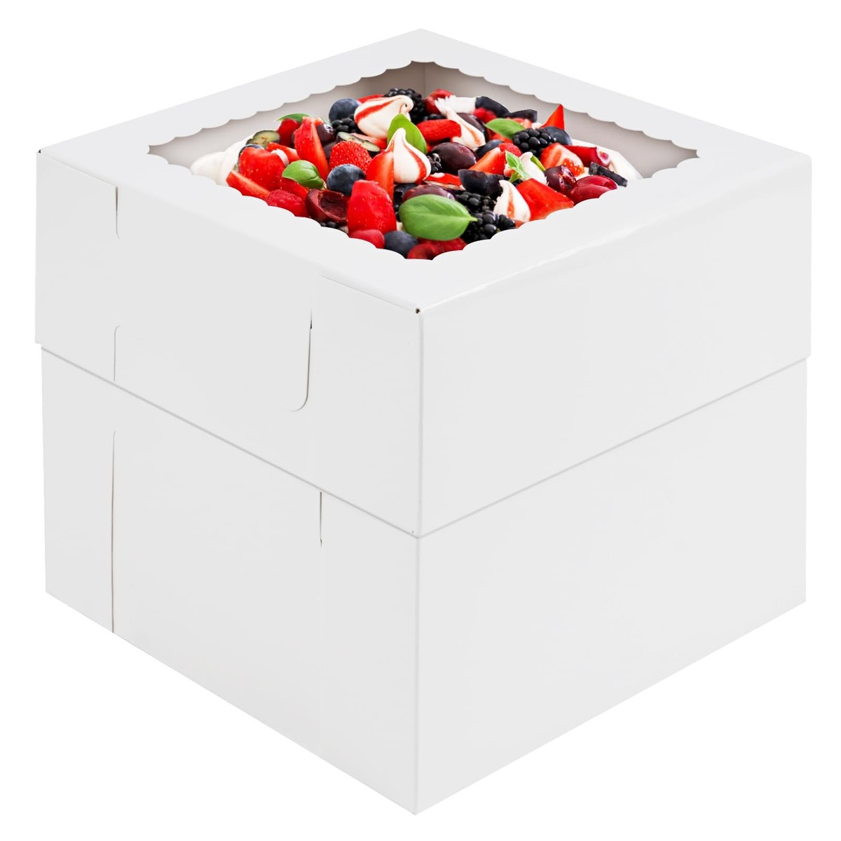 20 Cajas De Pastelería Blanca Con Ventana Transparente Y Lazo Rojo - Para Tartas, Galletas, Regalos