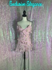 Loveshackfancy Lomina V-Neck Bows Print Pink Minidress Sz 12 AUTH NWT