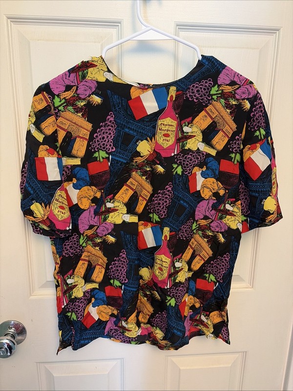 Spenser Jeremy Vintage Silk Paris France Shirt Wine Grapes Medium Europe Trip