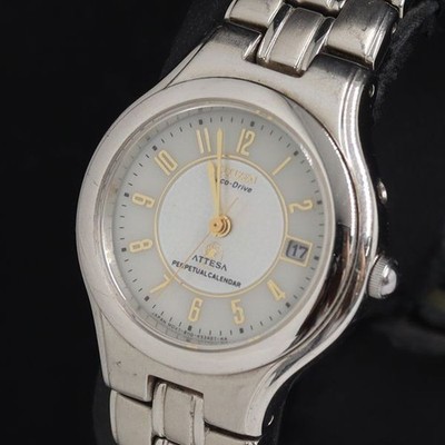 Citizen Attesa B110-K17713 Eco-Drive Radio Solar Date Silver Dial Damenuhr