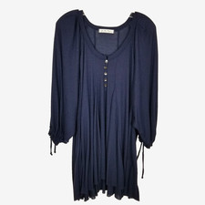 Free People Women Devora Tunic Mini Dress Sz M Navy Henley Neck Boho Oversized