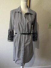Calvin Klein Shirt Dress, Embellished Sleeves - Size 10