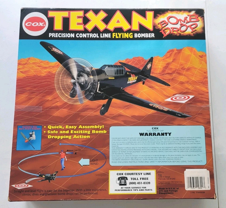 COX Texan Bomb Drop Line Flying Bomber Kit Completo De Colección 1998 Modelo 9891 Caja Abierta Foto 2 de 4
