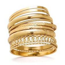 Gold Bangle Bracelets for Women Stackable Set 18K Gold Plated Chunky Boho