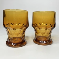 Set of 2 Vtg  Anchor Hocking Amber Glass Georgian Tumblers 4 1/4 x 3 in