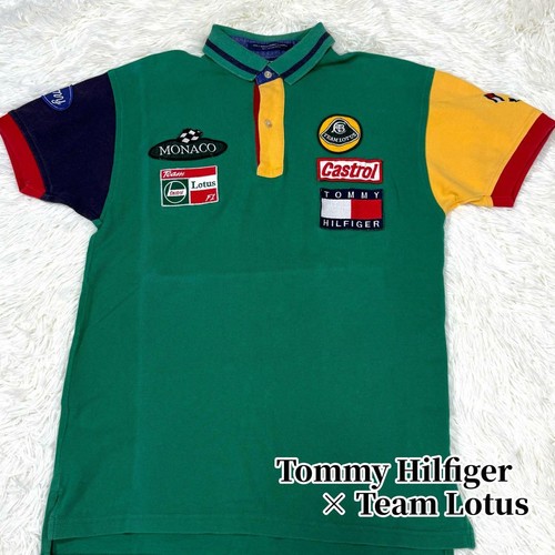 Tommy Hilfiger × Team Lotus F1 Polo Shirt Green M size 90s Rare USED from Japan - Picture 1 of 9