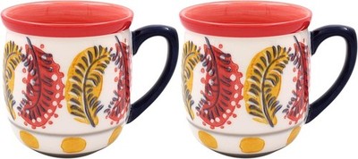 2er SET ELEMENTE GLASIERT ROT GELB BLUMEN FLORAL TEE KAFFEE TASSEN TASSEN LP75131