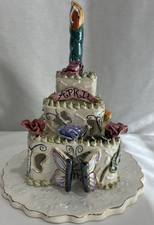 Blue Sky April Birthday Cake Candle Holder Ceramic 2002