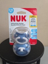 New 2 pack NUK Orthodontic Silicone Pacifier 6-18 m Blue Boys elephants Circles