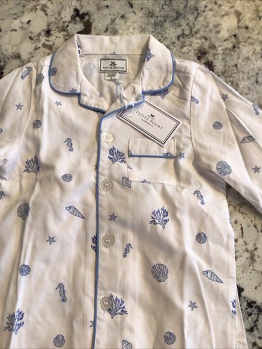 Petite Plume Girls Suffok Shells White/Blue Pajama Set 4 NWOT - Picture 2 of 6
