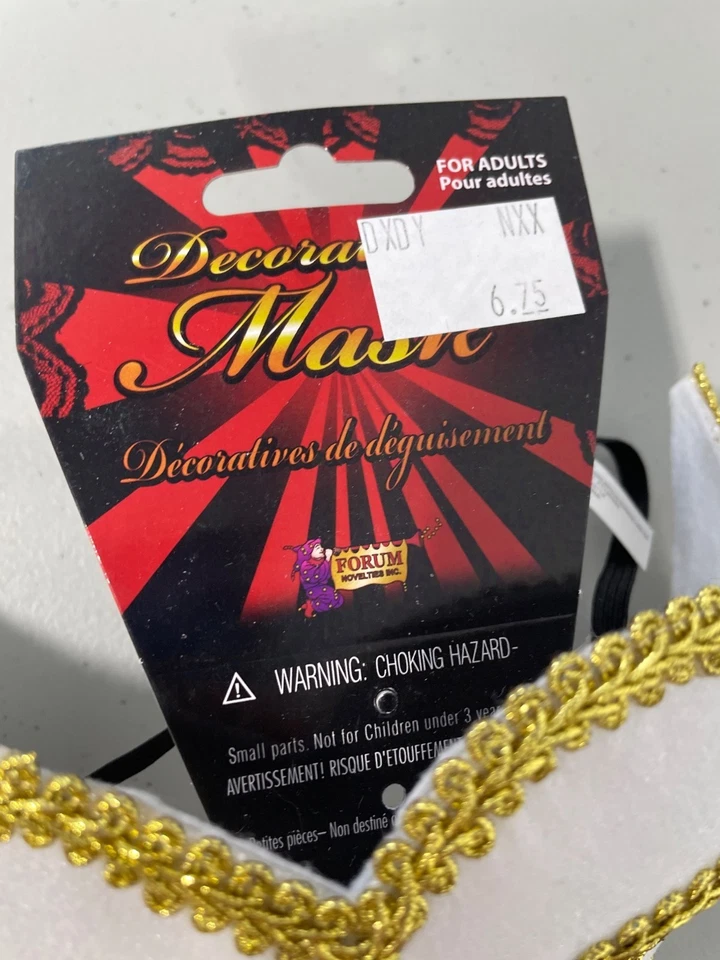 Venetian Decorative Mask Forum Novelties Elastic Strap White Gold Trim Party NEW - Image 2 of 4