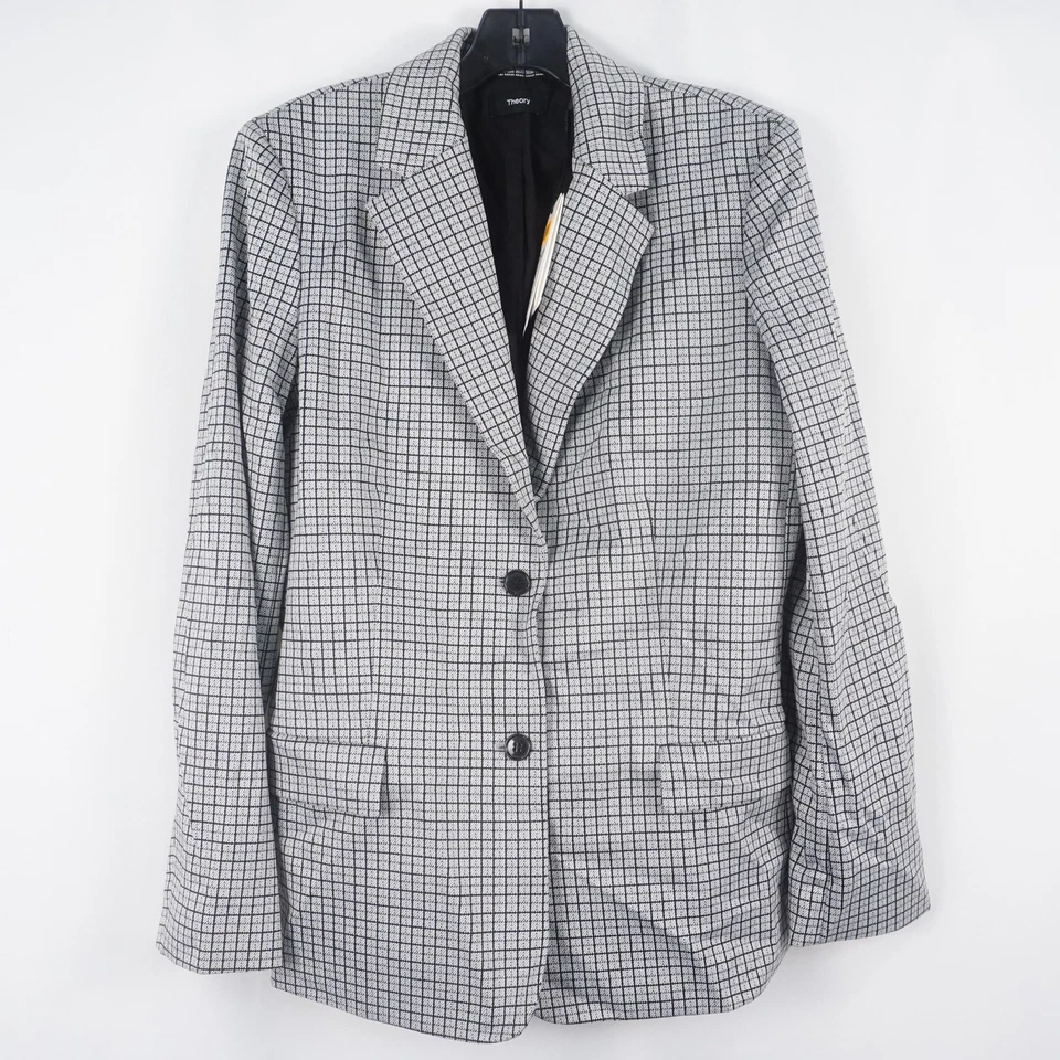 Theory Single Breasted Two Button Blazer w/ Plaid Design & Vented Womens Size 12
