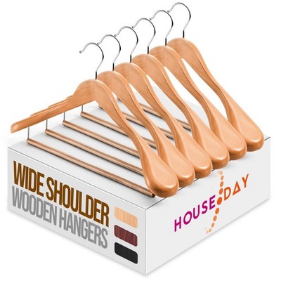 HOUSEDAY Coat Hangers Wooden Set of 6, Wooden Hangers Wide Shoulder Rest, 360° Rotation...