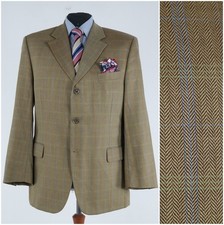 Mens Herringbone Blazer 44R US Size INCOGNITO Brown Zegna Wool Sport Coat Jacket