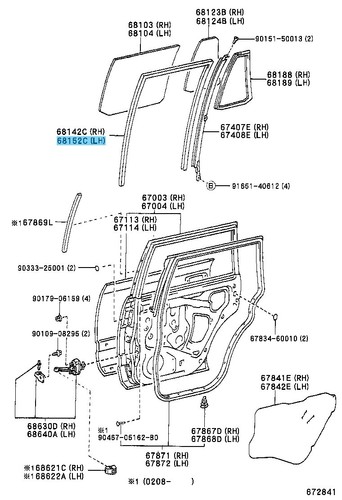 TOYOTA LAND CRUISER UZJ100 '98-07 Genuine Rear Door Glass Run LH 68152-60033 OEM - Picture 1 of 3