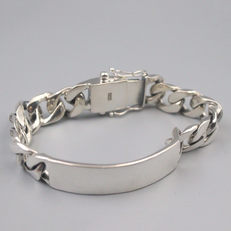 Brazalete de eslabones de identificación de bordillo cubano de 12 mm cadena de plata de ley 925 para hombre 61-62 g 7,9 pulgadas Foto 4 de 4