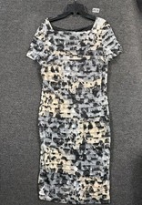 Adrianna Papell Floral Shutter Pleated Dress Womens 12 Black White Short Sleeves