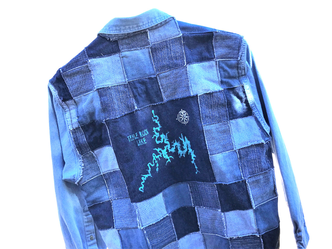 Table Rock Lake Upcycled Patchwork Denim Jacket, … - image 1