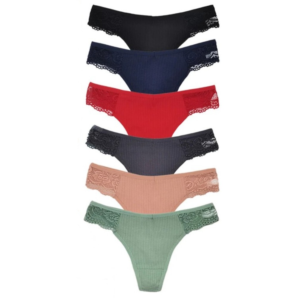 Damen Strings Tangas mit Spitze 6er Pack sexy String Tanga Set Höschen Panty