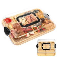 Bamboo Charcuterie Board with Lid & Handle, 6 Compartments, Cheese Board with...