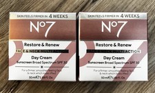 No7 Restore Renew SPF 30 Day Cream Face Neck 1.69 oz Exp 4/27 Lot of 2