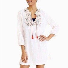 J. Crew Gauzy Striped Cherry Woven Tunic Cover Up Dress in Pink/White Size S