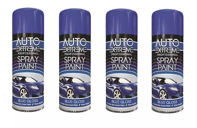 4x BLAU GLANZ Sprühlack rissfrei Aerosoldose Auto Extrem Auto Van Fahrrad 400ml