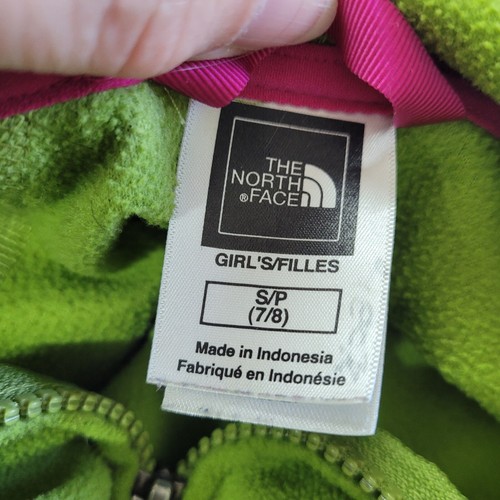 The North Face Jacket Girls S 7/8 Green Full Zip Polar Fleece Hooded Pocket - Picture 7 of 12