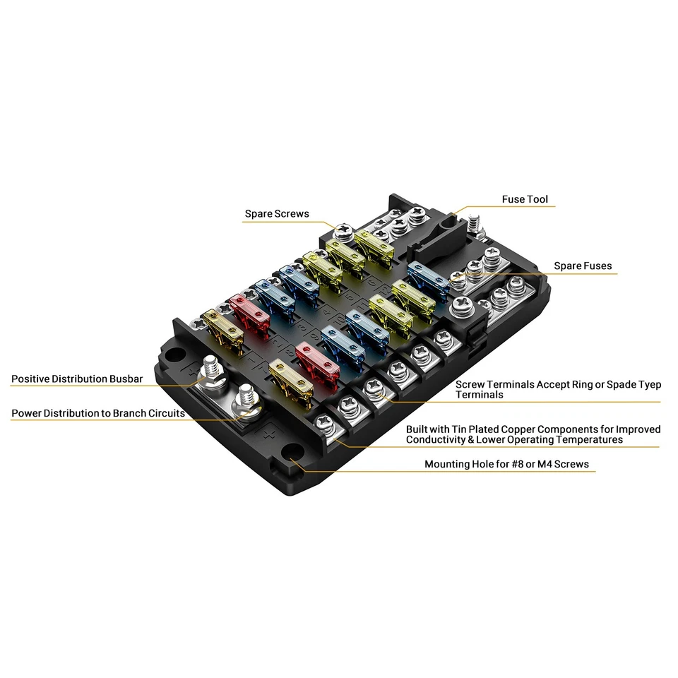 Recoil AFG12 Fuse Box 12-Way ATC/ATO Fuse Block with Negative Busbar - Image 2 of 4