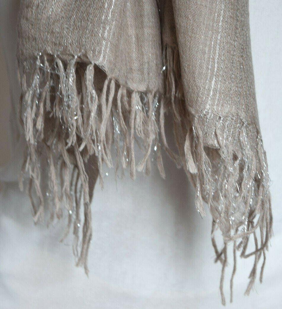 REPEAT Brown/Silver Fringe Rectangular Scarf/Shawl - image 2
