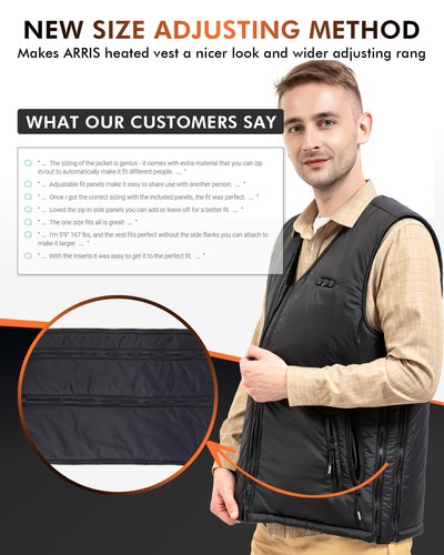 ARRIS Heated Vest Size Adjustable 7.4V Battery Electric Warm Vest for Hiking - Picture 8 of 8