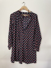 Loft Navy Floral Geometric Print Long Sleeves Shift Dress Women's Size XS