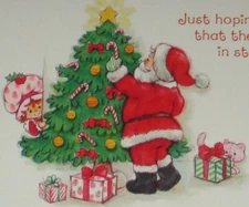 UNUSED vintage Christmas card, 1980 Strawberry Shortcake and Santa, 6 1/2"