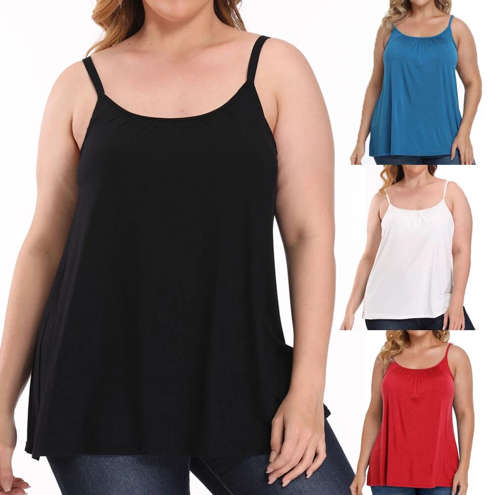 Women's Cami with Built in Bra Cup Casual Flowy Swing Pleated Tank Top PLUS  SIZE